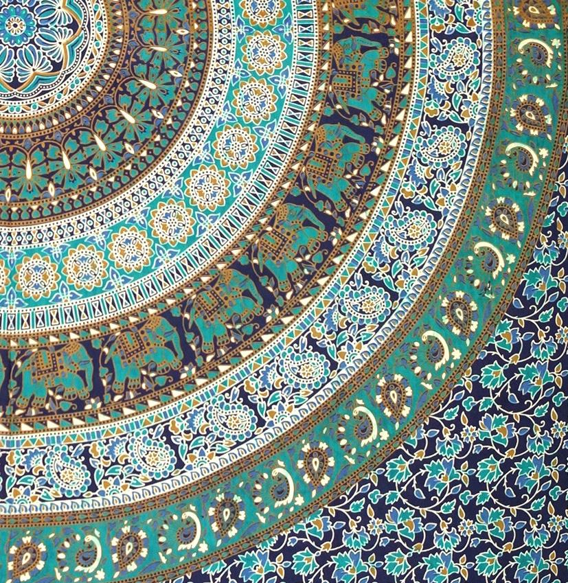 Ritualtuch - indische Tagesdecke - Wandbehang blau/grün - 225x205