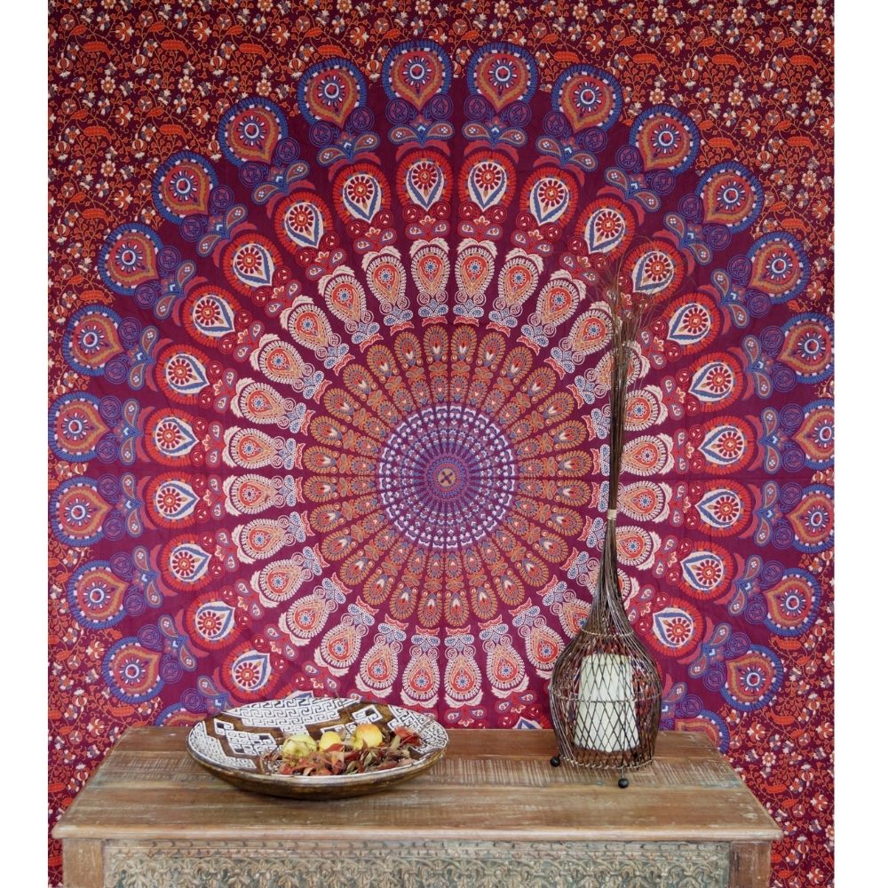Ritualtuch - indische Tagesdecke - Wandbehang lila/rot/orange - 240x210