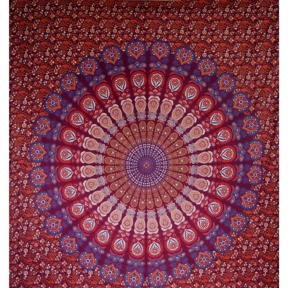Ritualtuch - indische Tagesdecke - Wandbehang lila/rot/orange - 240x210