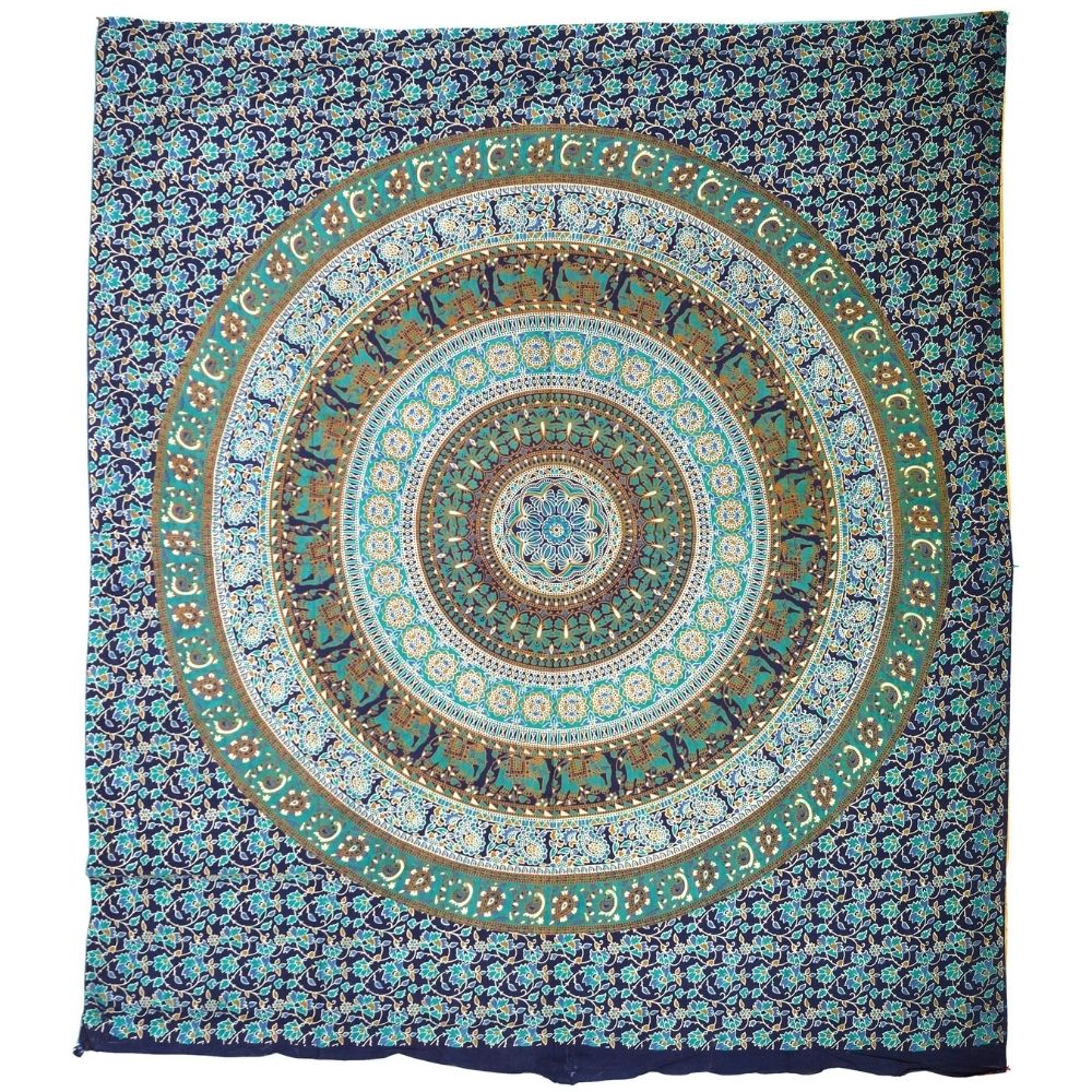 Ritualtuch - indische Tagesdecke - Wandbehang blau/grün - 225x205