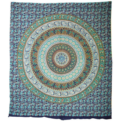 Ritualtuch - indische Tagesdecke - Wandbehang blau/grün - 225x205