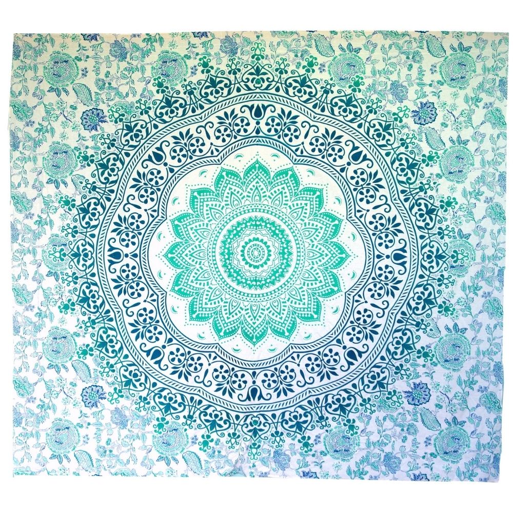 Ritualtuch - indische Tagesdecke - Wandbehang smaragdgrün - 230x210