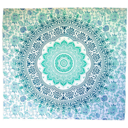 Ritualtuch - indische Tagesdecke - Wandbehang smaragdgrün - 230x210