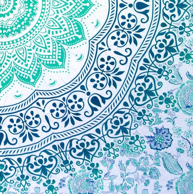 Ritualtuch - indische Tagesdecke - Wandbehang smaragdgrün - 230x210