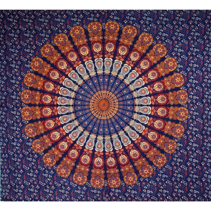 Ritualtuch - indische Tagesdecke - Wandbehang blau/orange/lila - 230x210