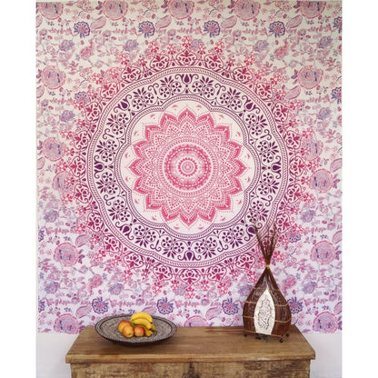 Ritualtuch - indische Tagesdecke - Wandbehang weiß/pink/violett - 220x210