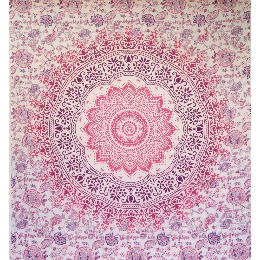 Ritualtuch - indische Tagesdecke - Wandbehang weiß/pink/violett - 220x210