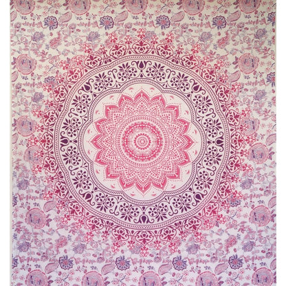 Ritualtuch - indische Tagesdecke - Wandbehang weiß/pink/violett - 220x210