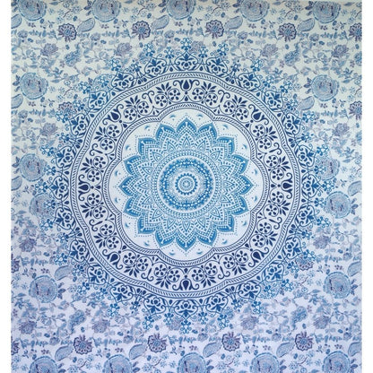 Ritualtuch - indische Tagesdecke - Wandbehang blau/türkis/weiß - 220x210