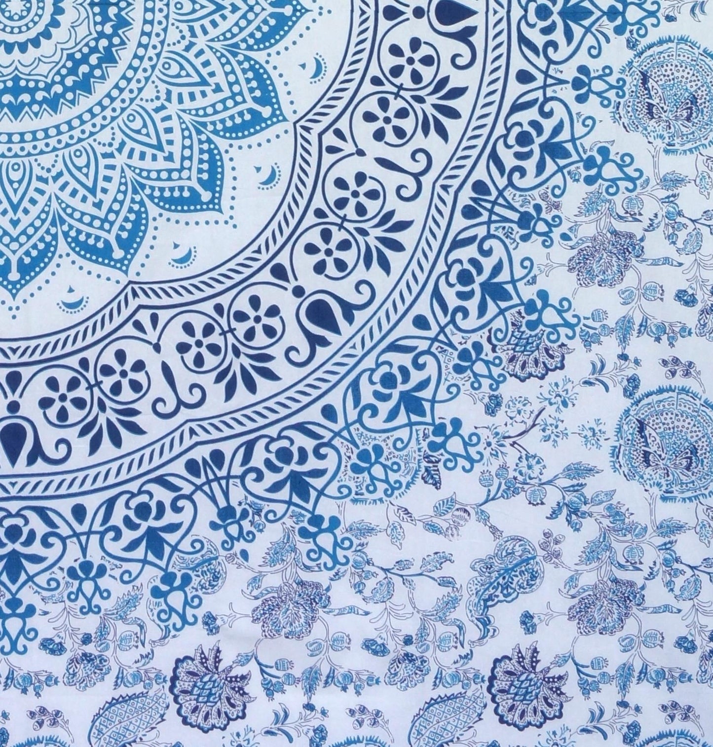 Ritualtuch - indische Tagesdecke - Wandbehang blau/türkis/weiß - 220x210