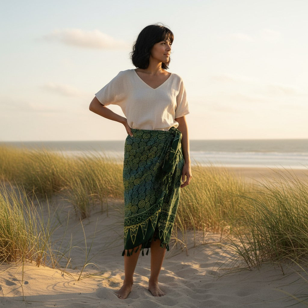 Lunghi - Sarong - Strand-Tuch - Pareo, dunkelgrün