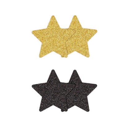 Pasties Glitzer-Sterne 2 Paare, Schwarz & Gold