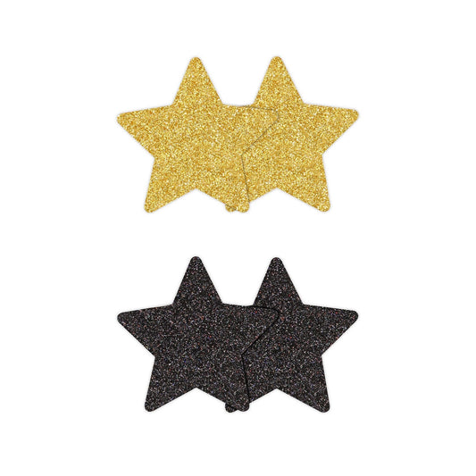 Pasties Glitzer-Sterne 2 Paare, Schwarz & Gold